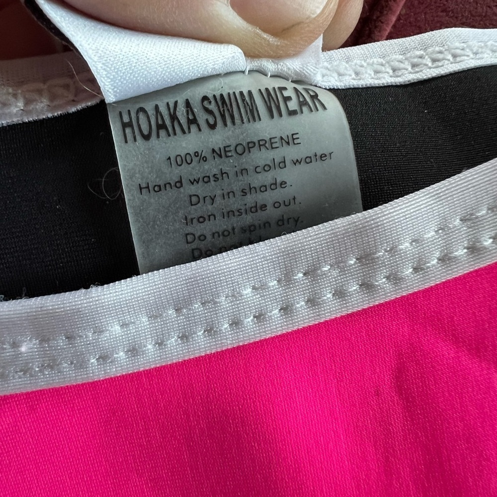 Hoaka Swimwear Neoprene Bikini Bottom Hot Pink & White Size Large — image 4 of 6
